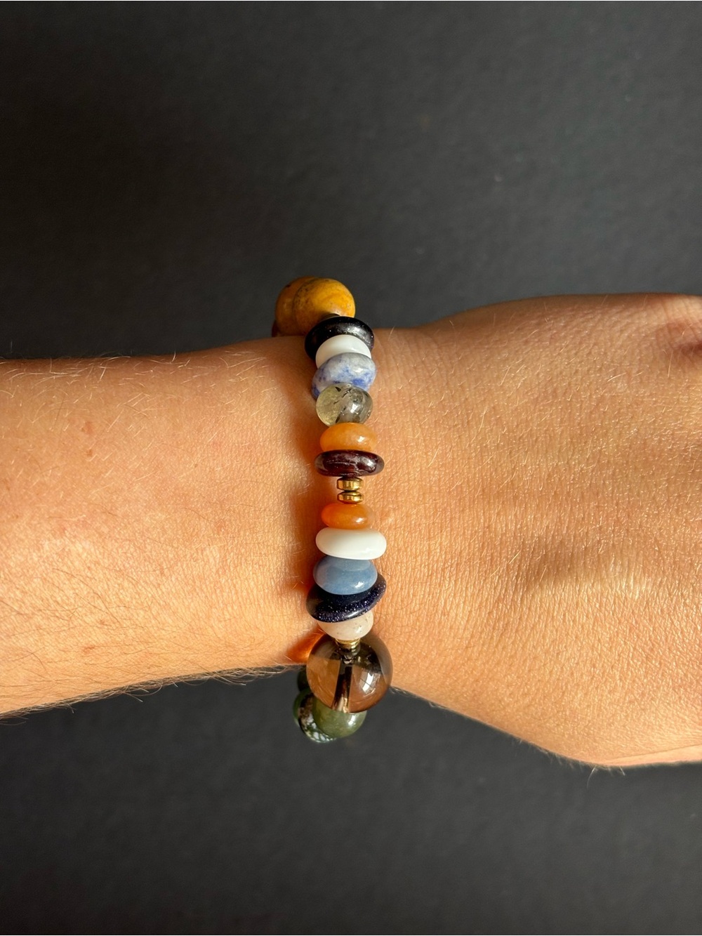Artisan Made Multicolor Natural Stone Stretch Bracelet | Size 6.5 IN - Picture 11 of 12